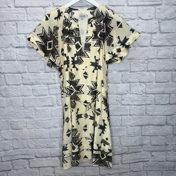 Maria Cher Formosa Carol Short Dress Mix 1 Cream Green Size L Aztec Tie Belt - Picture 7 of 10